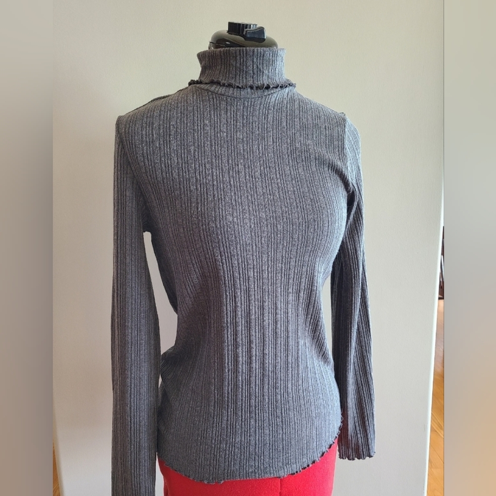Falls Creek Lettuce Hem Gray Turtleneck - Long Sleeve Top